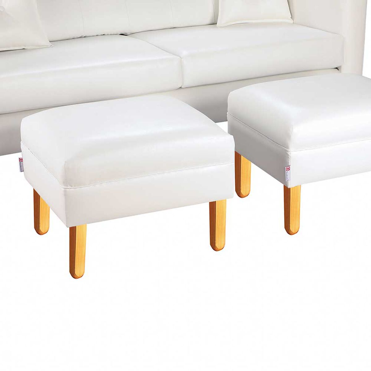 Juego de Living Bodevir New Retro PU 04 Sofá 3 Cuerpos + Dos Pouf 1 Cuerpo Blanco 