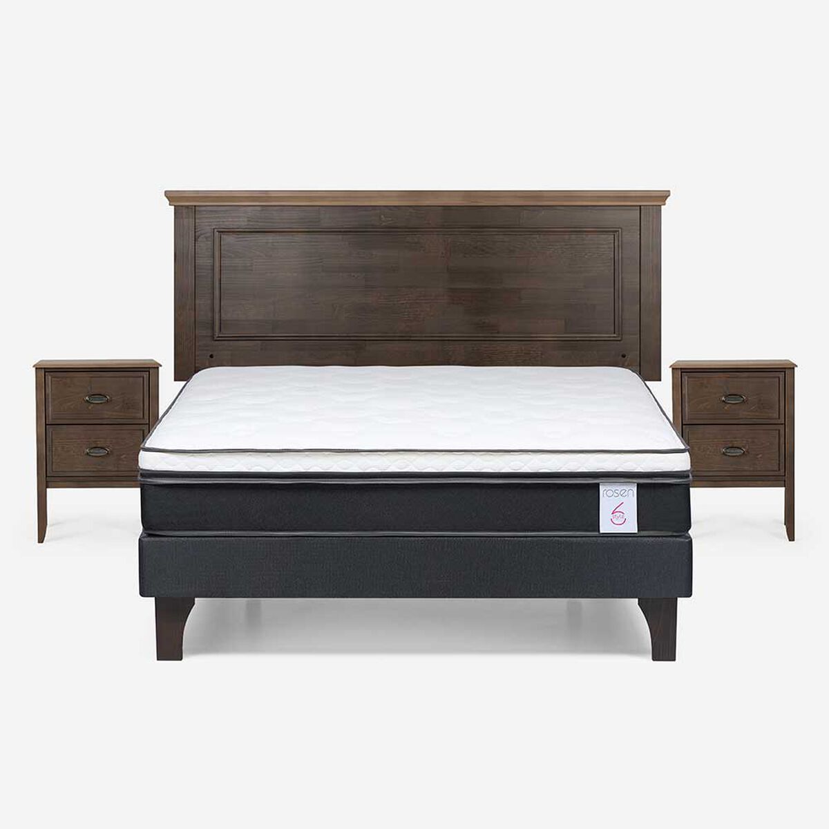 Cama Europea Rosen 2 Plazas Anna + Respaldo + 2 Veladores