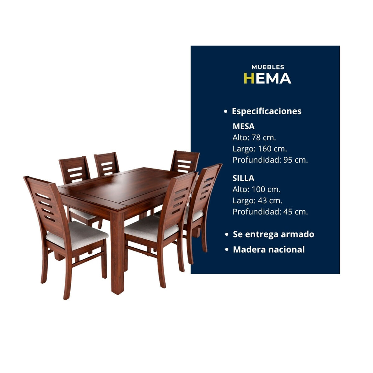 Juego de Comedor Muebles Hema Roma 6 Sillas Nogal