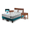 Combo Cama Europea Latam Home 2 Plazas Cannon BD Tela Azul + Textil + Respaldo + 2 Veladores Orion