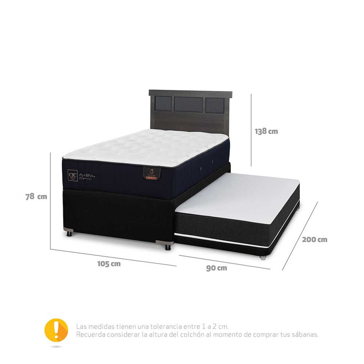 Cama Nido CIC Base Normal 1,5 Plazas Premium + Respaldo Dublin