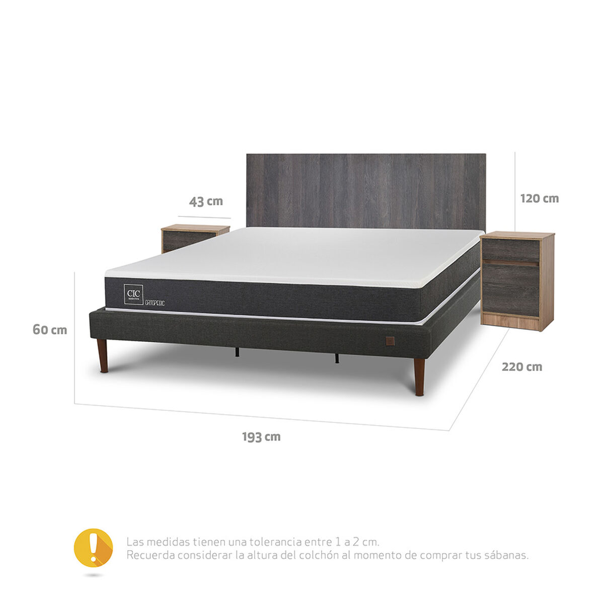 Cama Europea CIC King New Ortopedic + Respaldo Expresso + 2 Veladores
