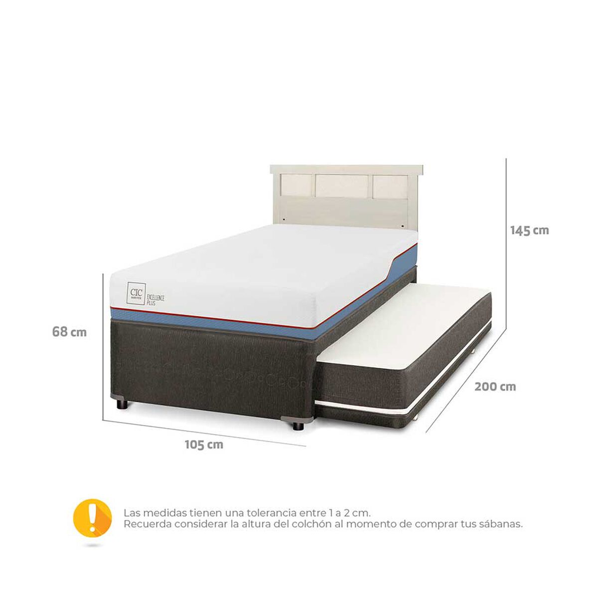 Cama Nido CIC 1,5 Plazas Excellence Plus + Respaldo Dublin Alpino