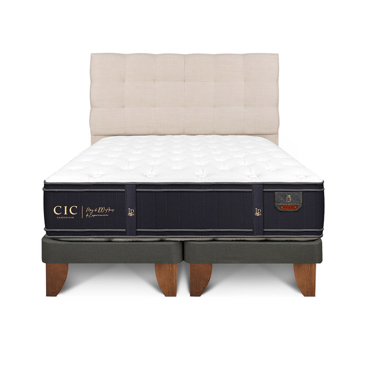 Cama Europea CIC Base Dividida King Grand Premium + Respaldo Ebro