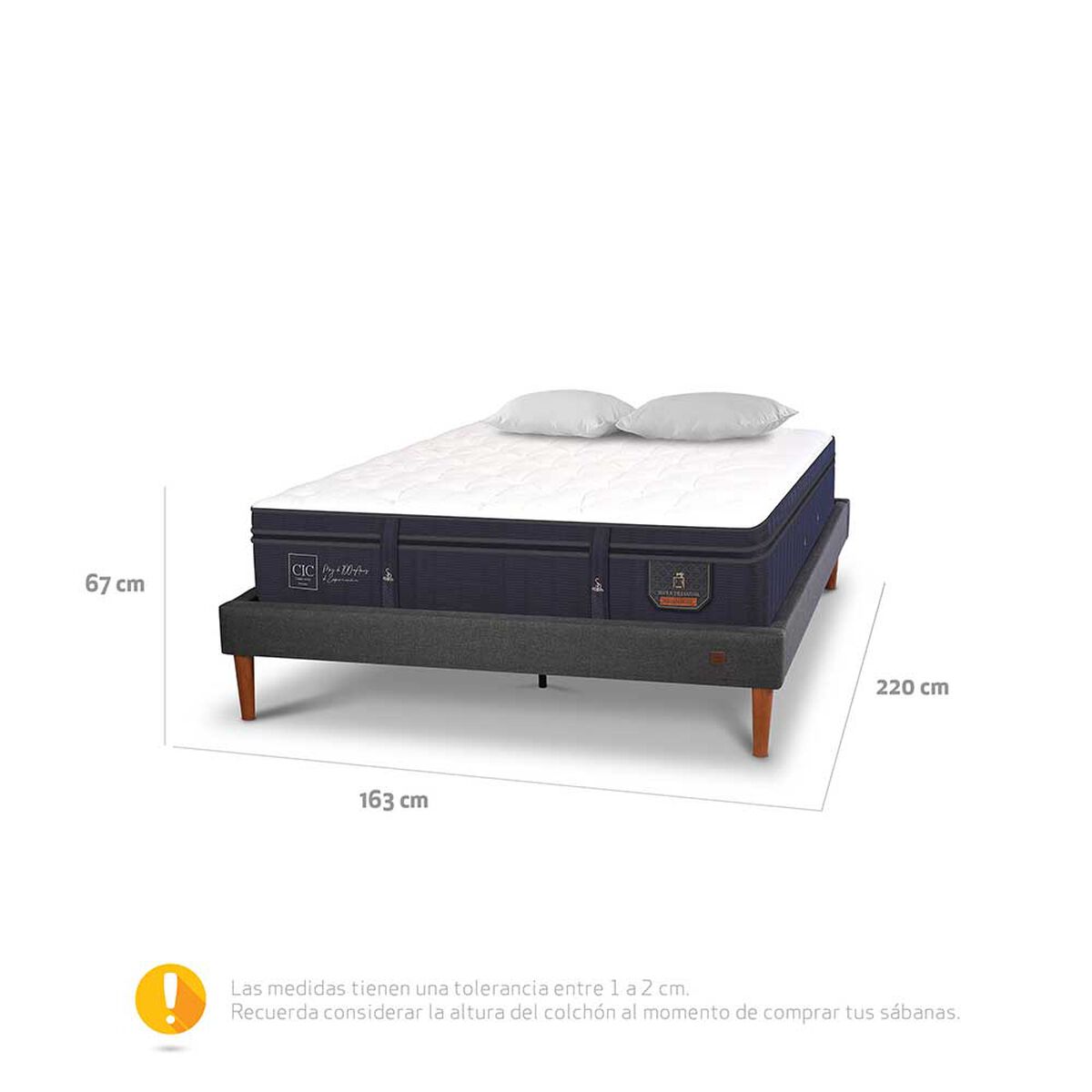 Cama Europea CIC 2 Plazas Súper Premium + Almohadas