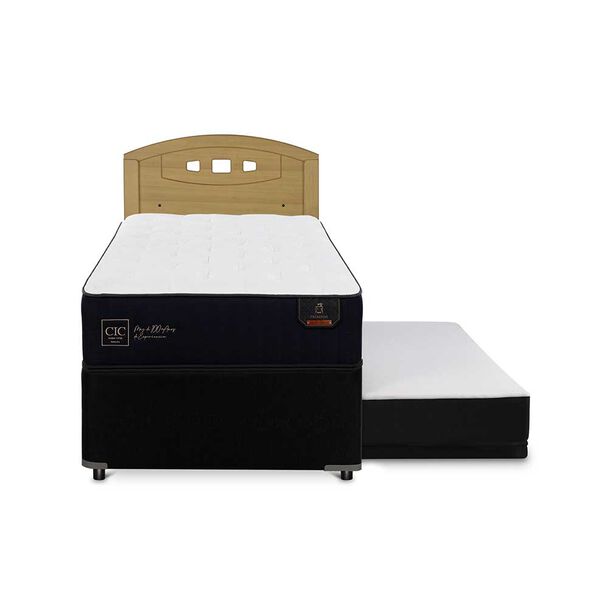 Cama Nido CIC 1,5 Plazas Premium + Respaldo Gales Mostaza
