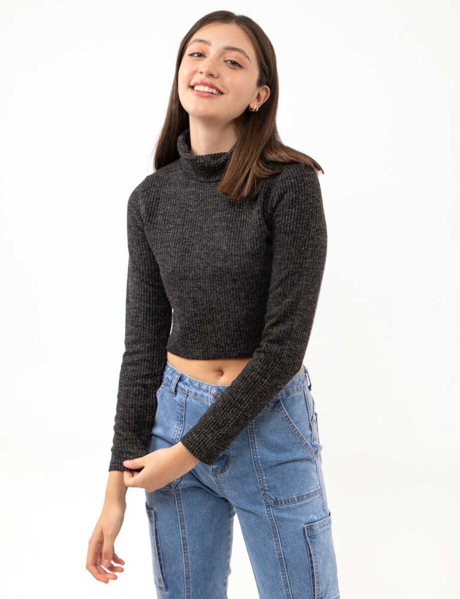 Sweater Crop Liso Cuello Tortuga Mujer Icono