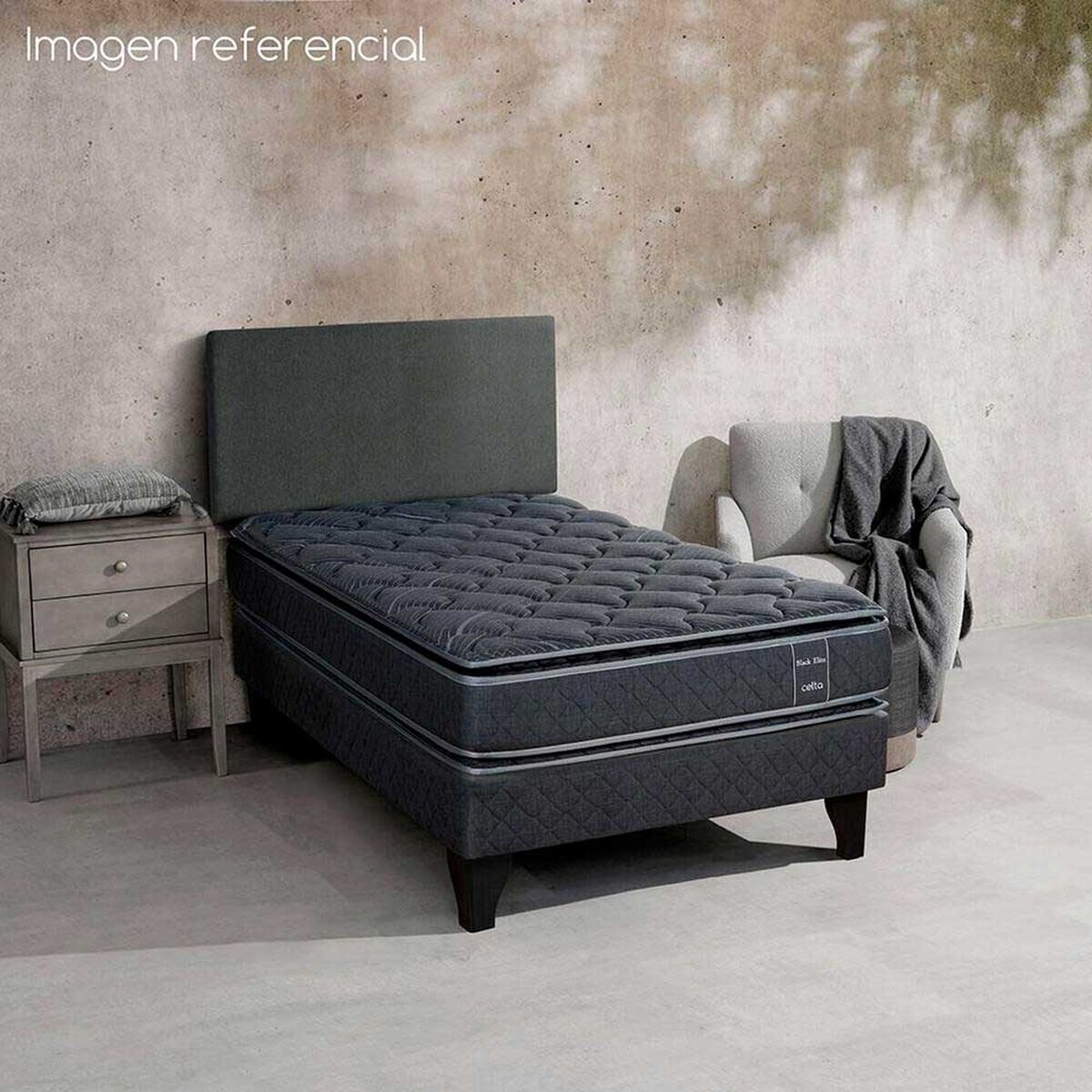 Cama Europea Celta 1,5 Plazas Black Elite + Respaldo