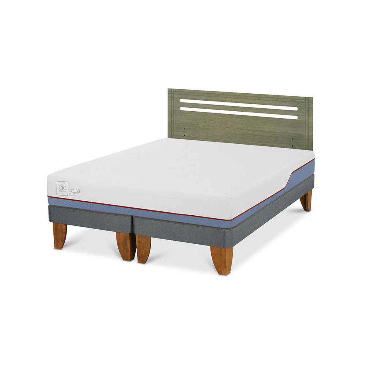 Cama Europea CIC Base Dividida 2 Plazas Excellence Plus + Respaldo Munich Olivo