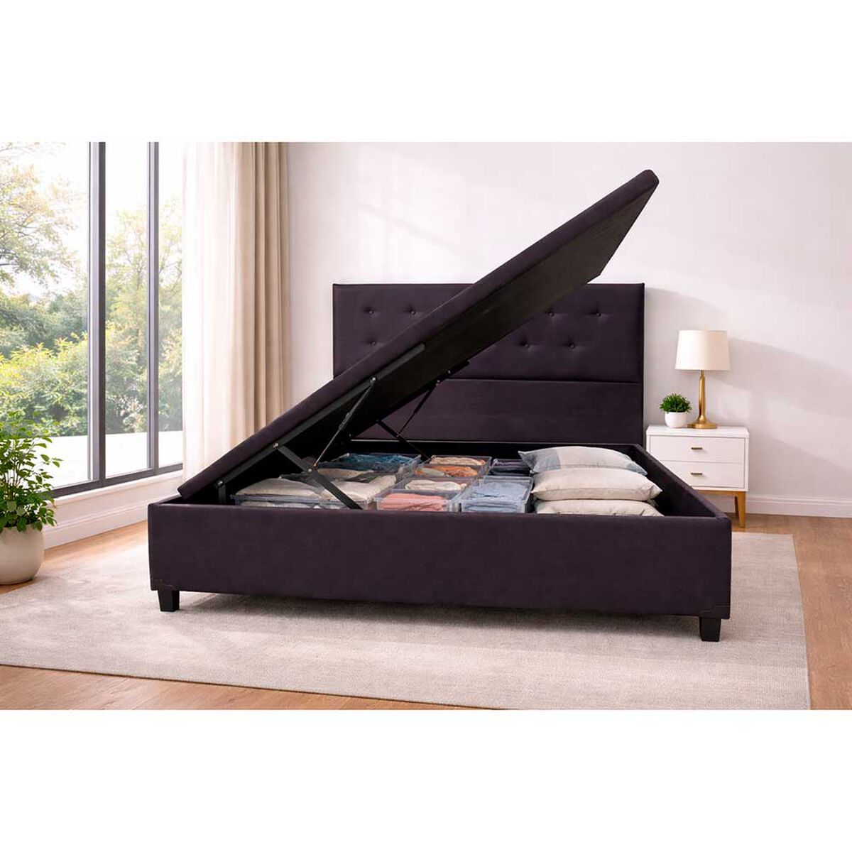 Base de Cama Ba&uacute;l Almore 2 Plazas Negro + Respaldo