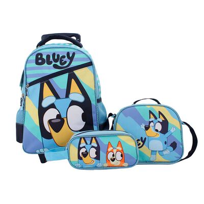 Pack Mochila con Ruedas, Estuche y Lonchera Bluey