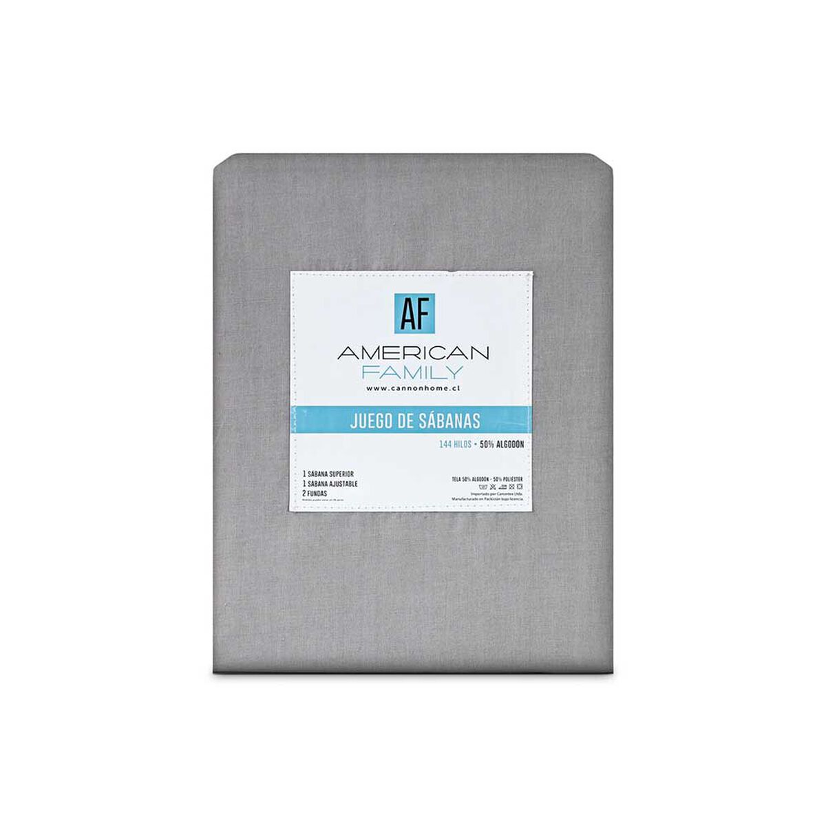 Juego de S&aacute;banas American Family 2 Plazas 144 Hilos Liso Gris