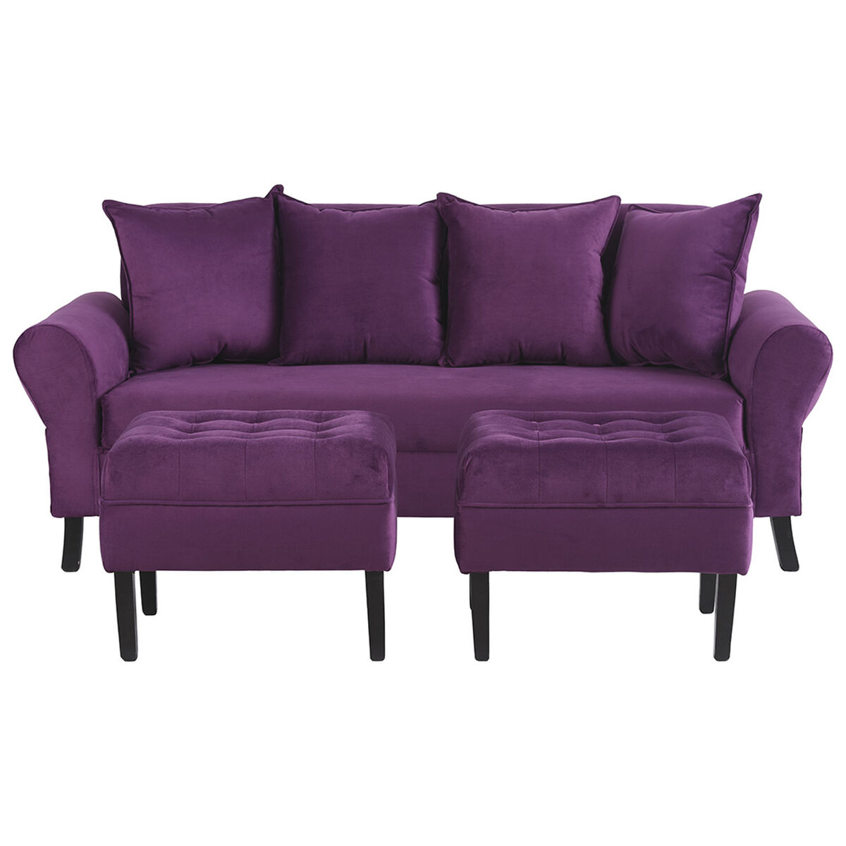 Sofá Felpa Bodevir Lua 3 Cuerpos + 2 Pouf Wood Morado