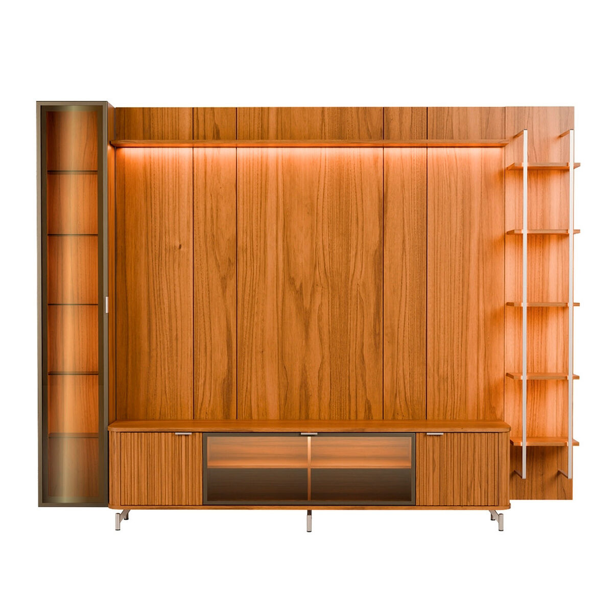 Rack TV 80" + Panel Neon Float Led + Vitrina + Repisas Decocasa Canela