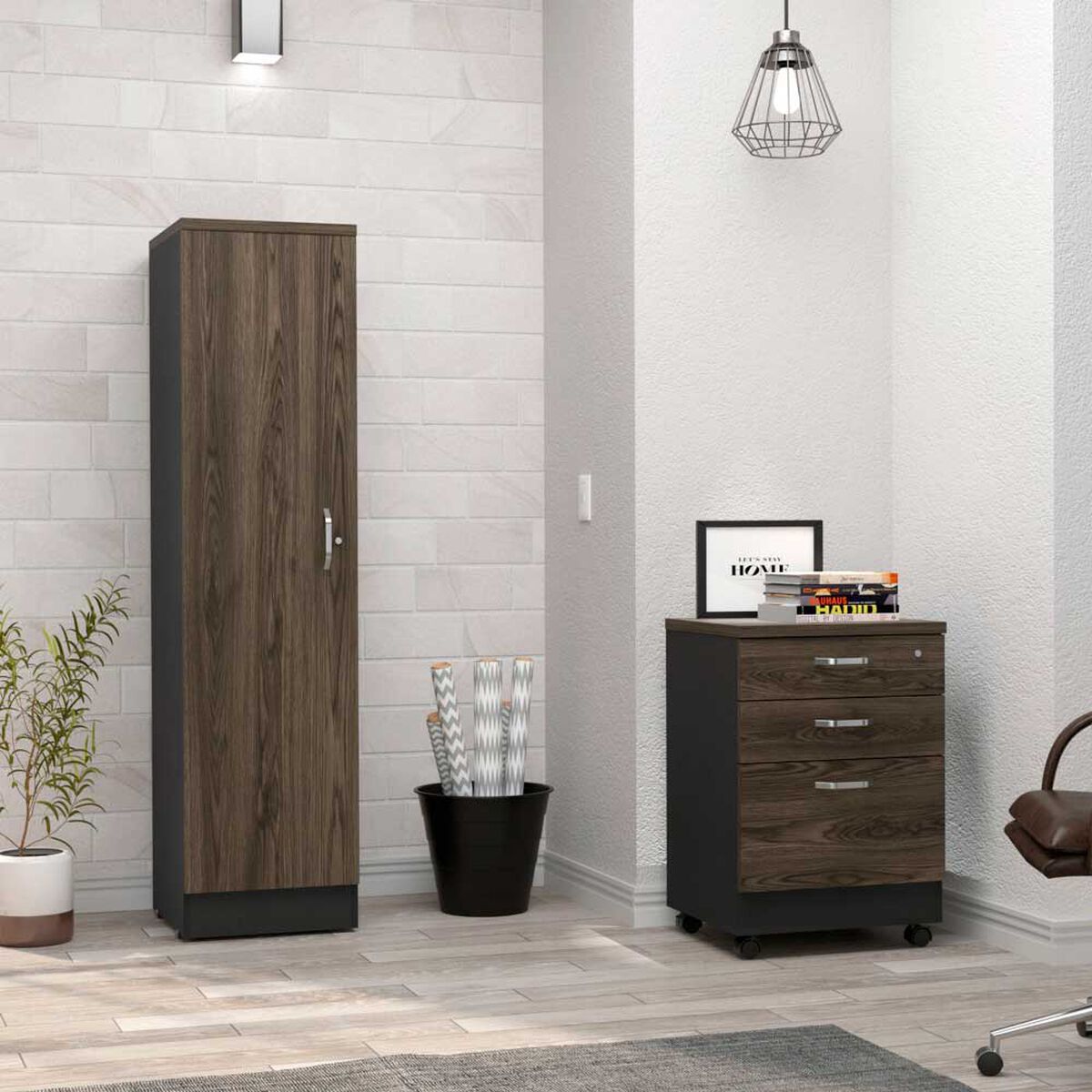 Combo Archivador 3 Cajones + Biblioteca 1 Puerta TuHome Home Office Negro Soft-Co&ntilde;ac