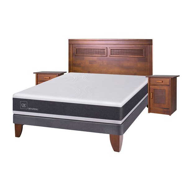 Cama Europea CIC 2 Plazas Ortopedic + Respaldo + 2 Veladores