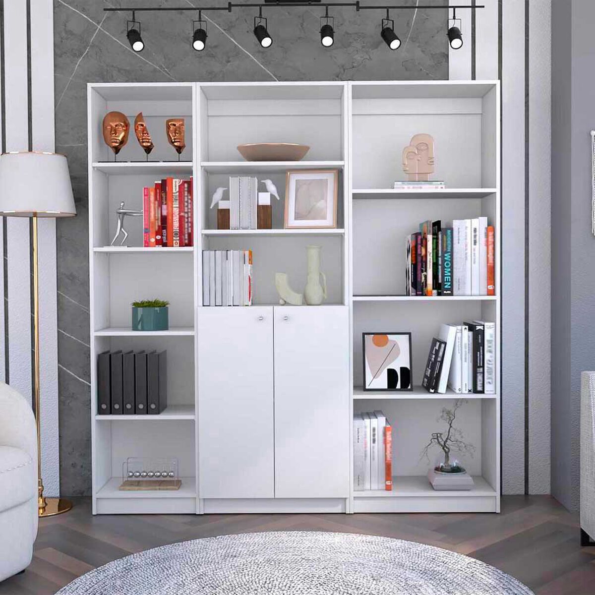 Estante 45 cm + Estante 2 Puertas + Estante 4 Repisas TuHome Home Blanco