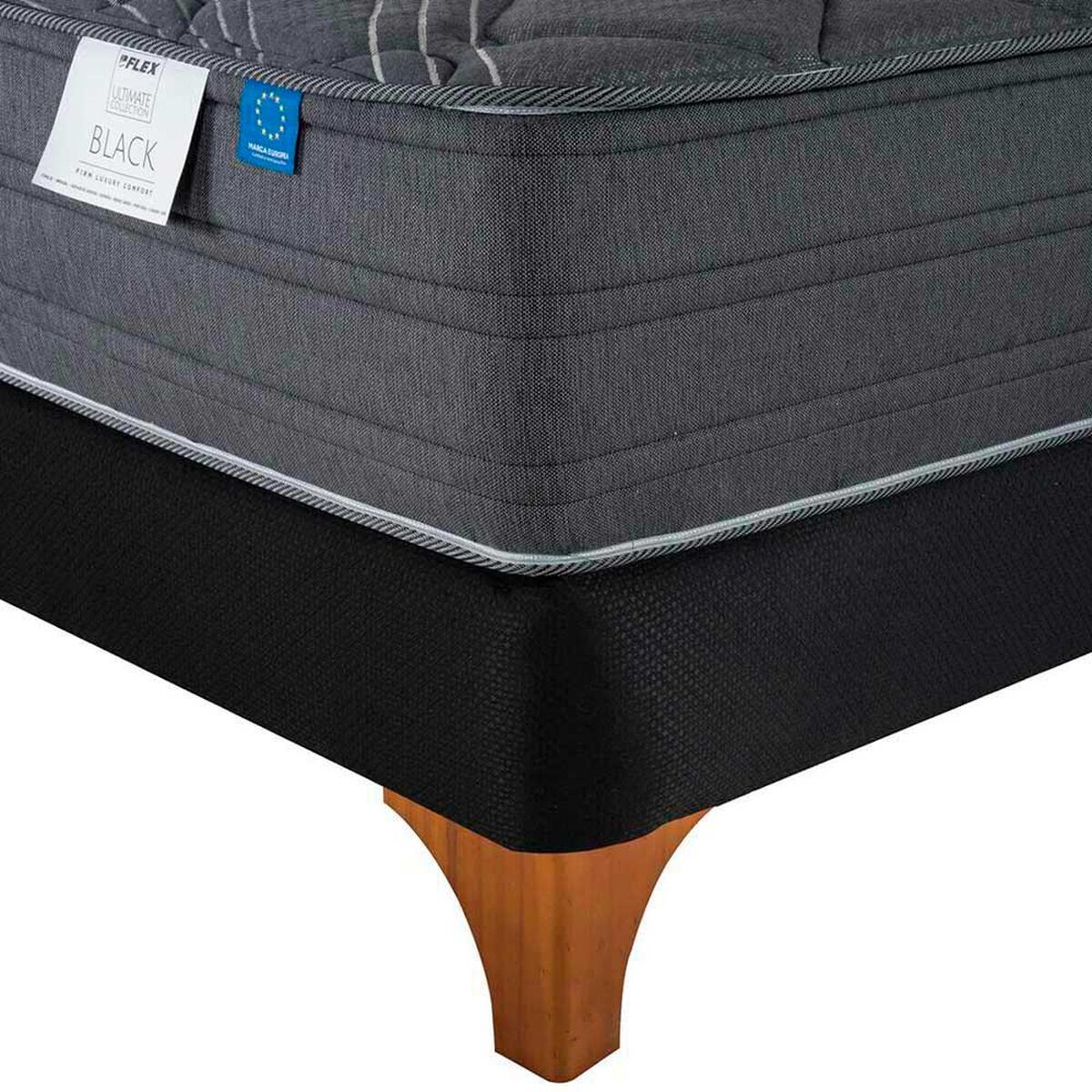 Cama Europea Flex Base Dividida 2 Plazas Black + Respaldo Design Gris + 2 Veladores Rover