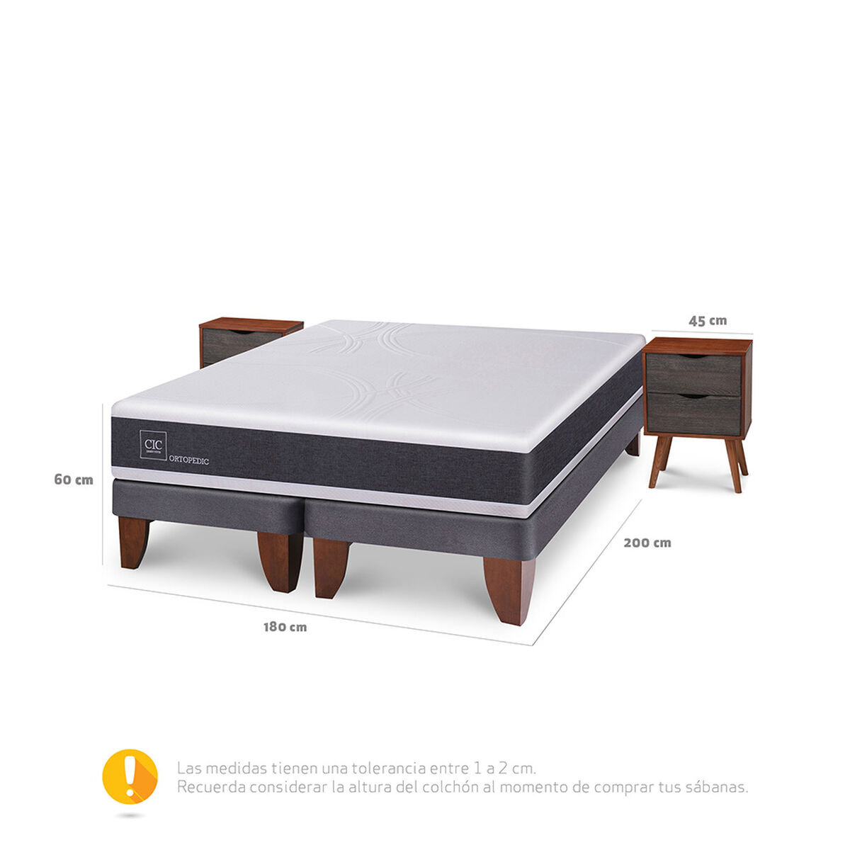 Cama Europea CIC Base Dividida King New Ortopedic + 2 Veladores Niger