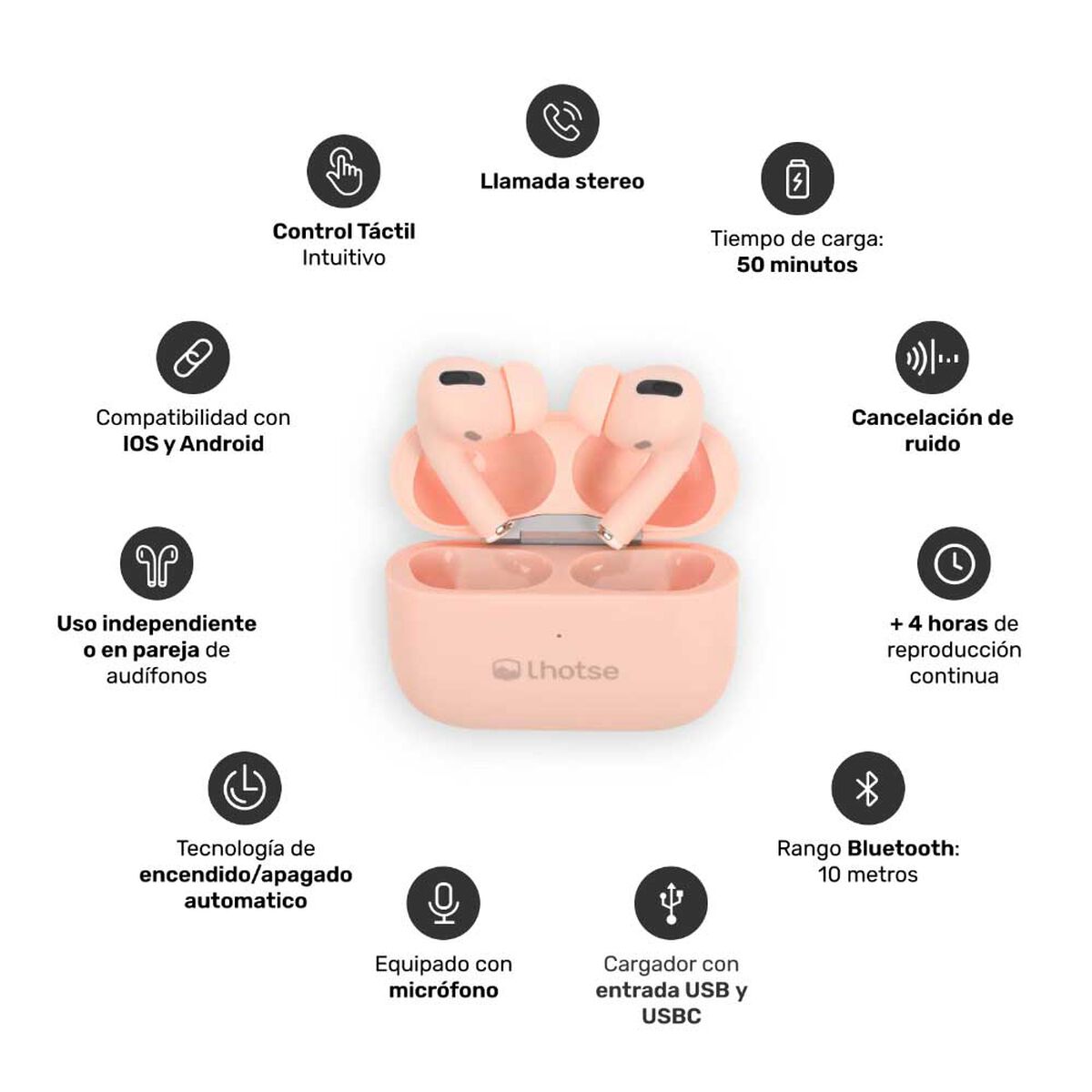 Kit Smartwatch Lhotse Vibe 05 Cream + Audífonos Rosado