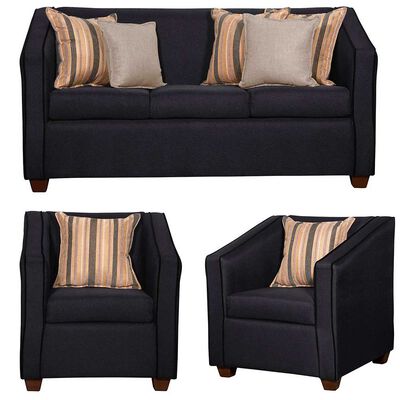 Juego de Living Ruzam Mobel Victorius Sofá 3 Cuerpos + Dos Sillones 1 Cuerpo Lino Negro