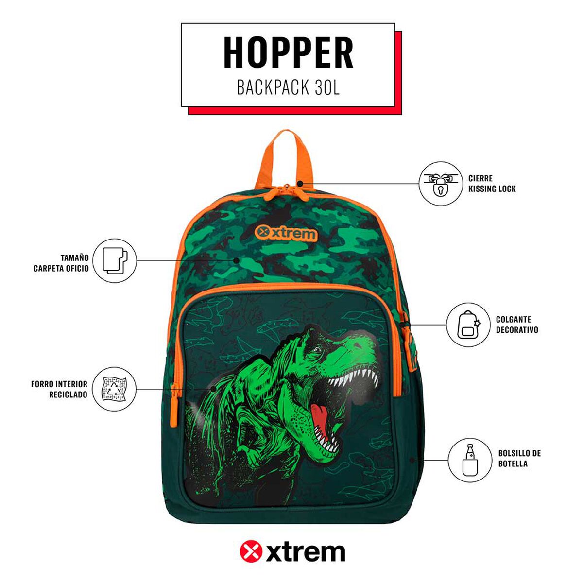 Mochila Xtrem Hopper 5XT Dino Verde