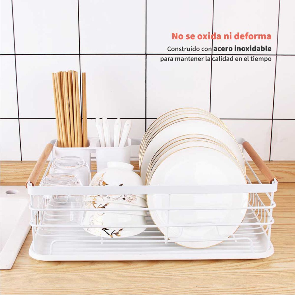 Secaplatos Escurridor Simplit 1 Nivel Acero Inoxidable Blanco