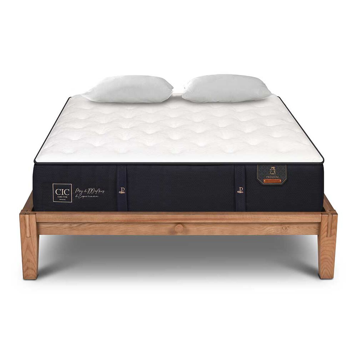 Cama Europea CIC King OAK Premium + 2 Almohadas Viscoelásticas