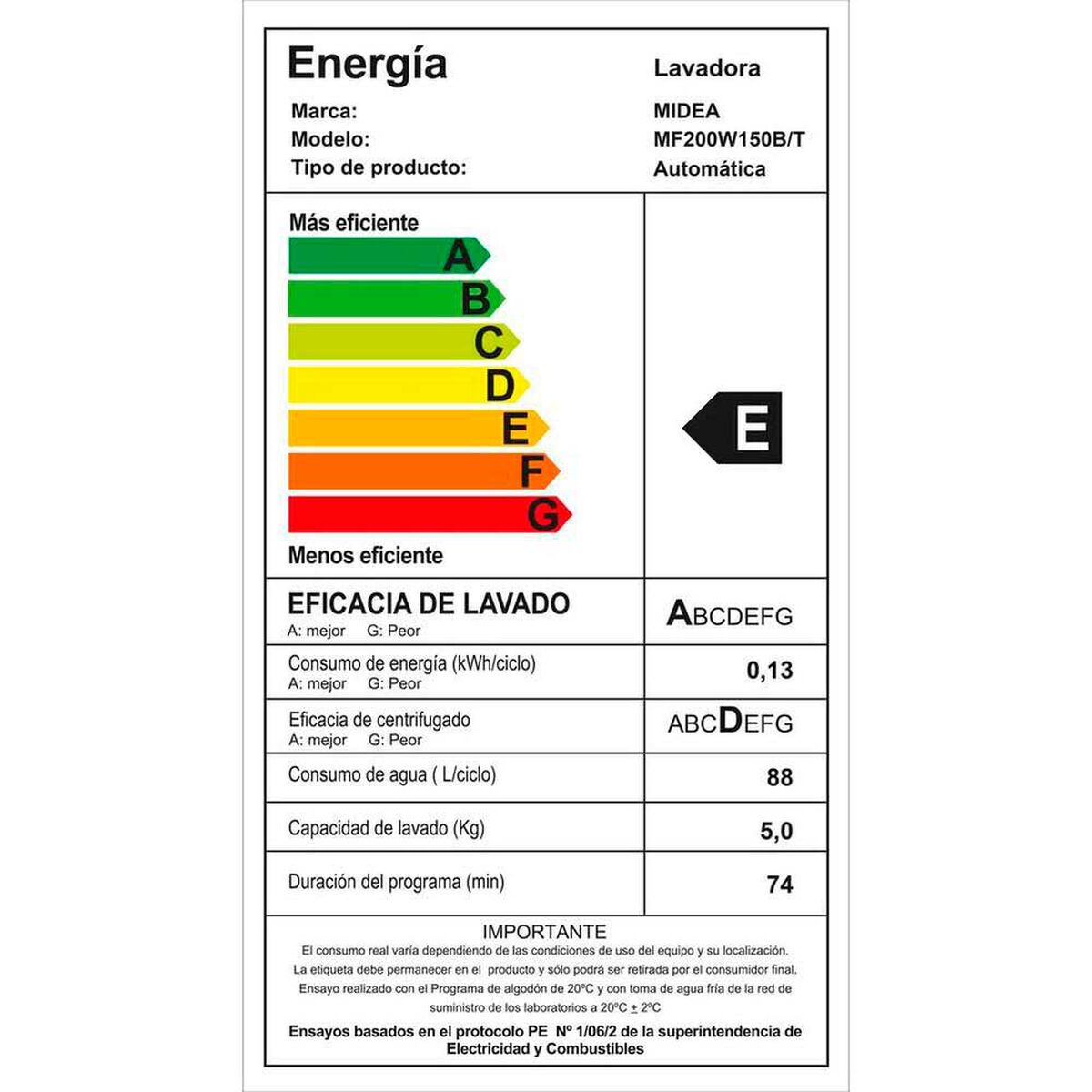 Lavadora Autom&aacute;tica Midea MF200W150B 15 kg.