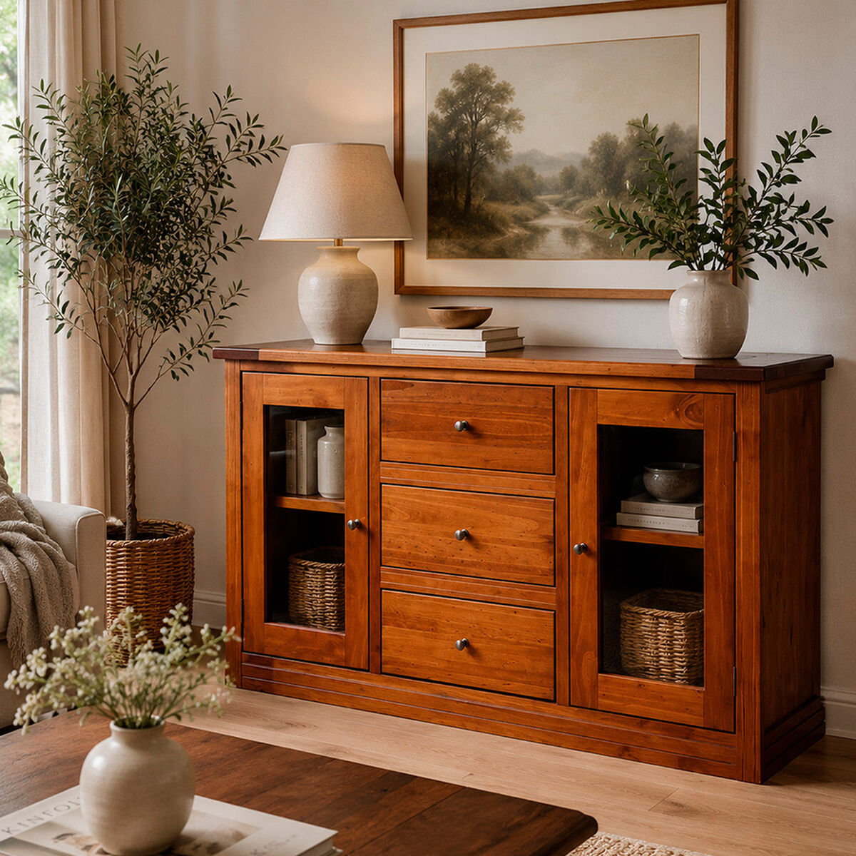 Buffet Muebles Hema Berl&iacute;n Nogal Vidrio