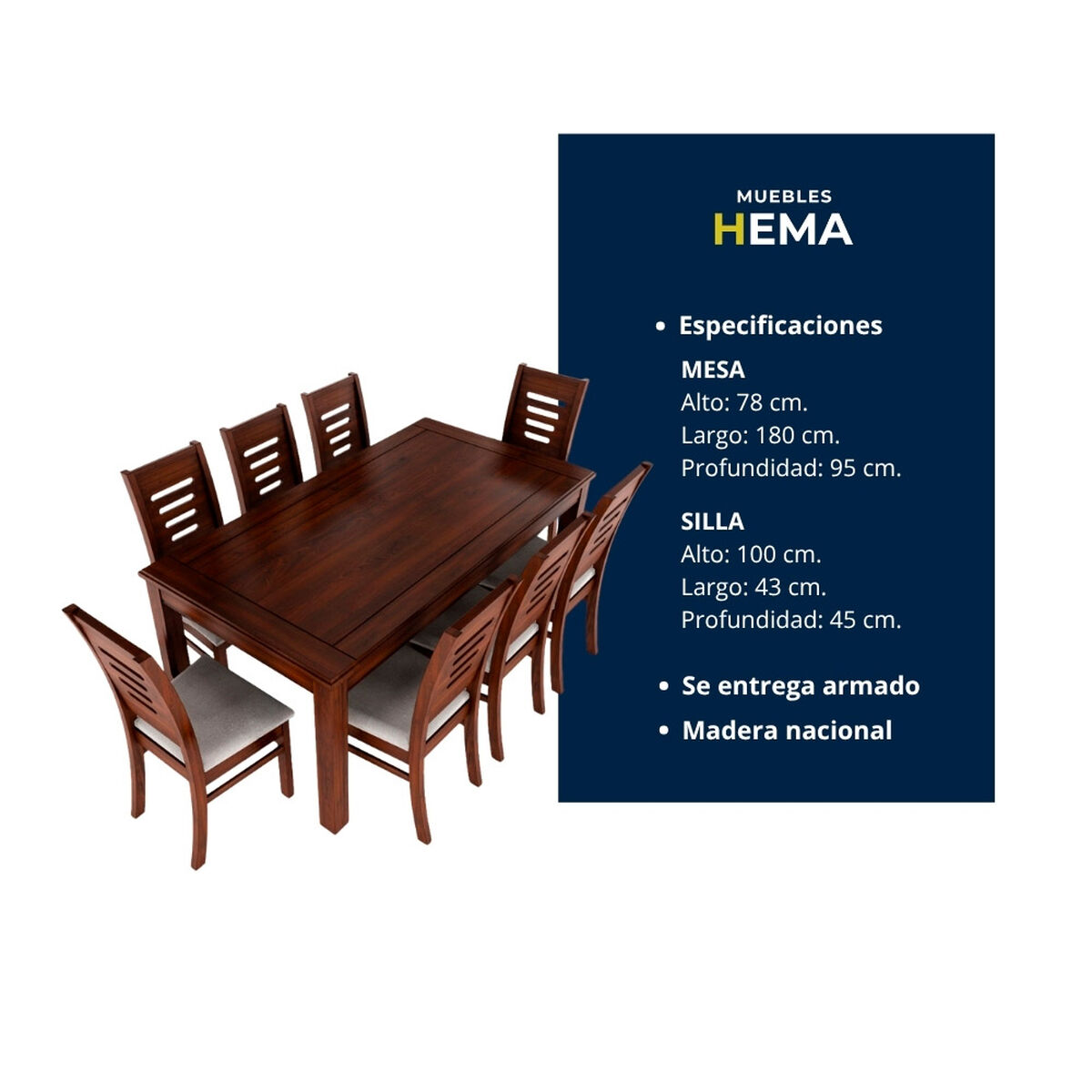 Juego de Comedor Muebles Hema Roma 8 Sillas Nogal