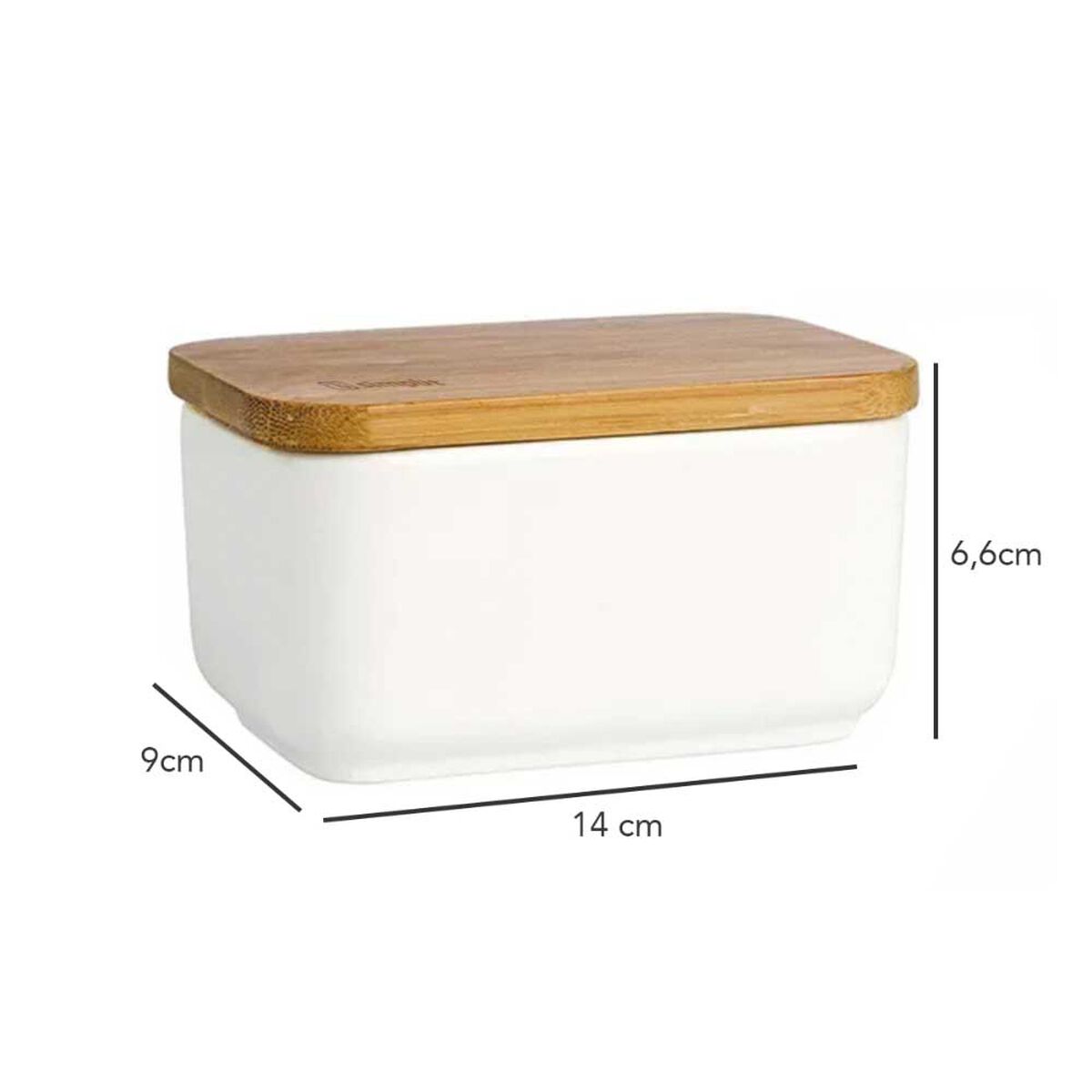 Mantequillero de Cerámica Tapa Bamboo 300 ml Simplit Blanco