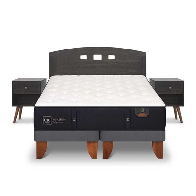 Cama Europea CIC Base Dividida 2 Plazas Premium + Respaldo + 2 Veladores Gales