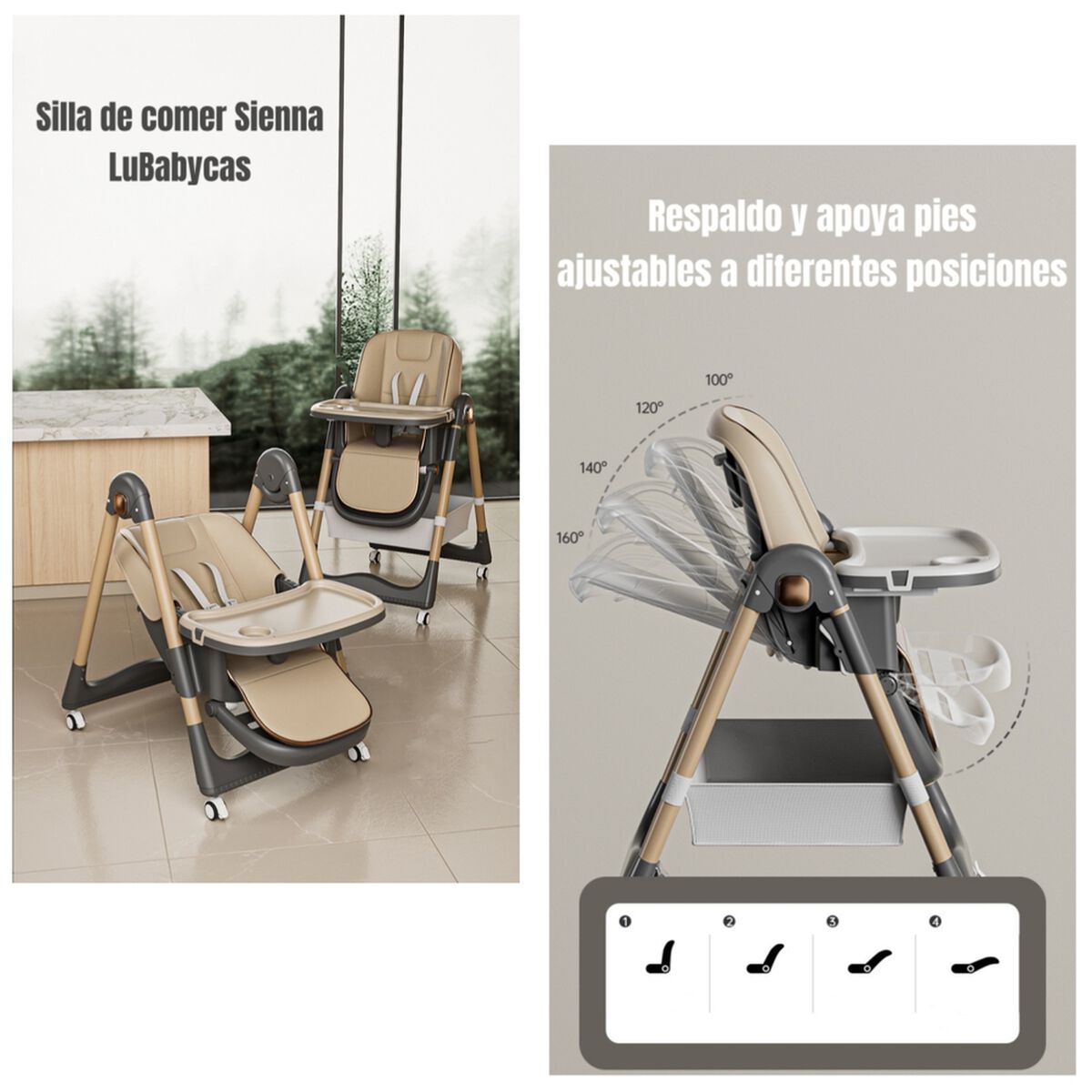 Silla de Comer Reclinable Plegable LuBabycas Rosada