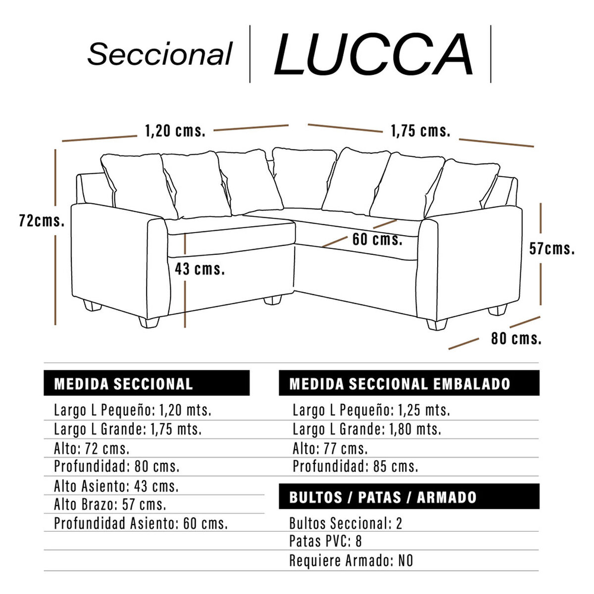 Seccional Latam Home Lucca 3 Cuerpos Palo Rosa