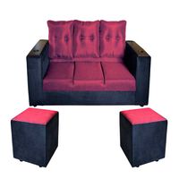 Juego de Living Diseño A&M Home Julietta Sofá 3 Cuerpos + 2 Pouf 1 Cuerpo Negro Burdeo