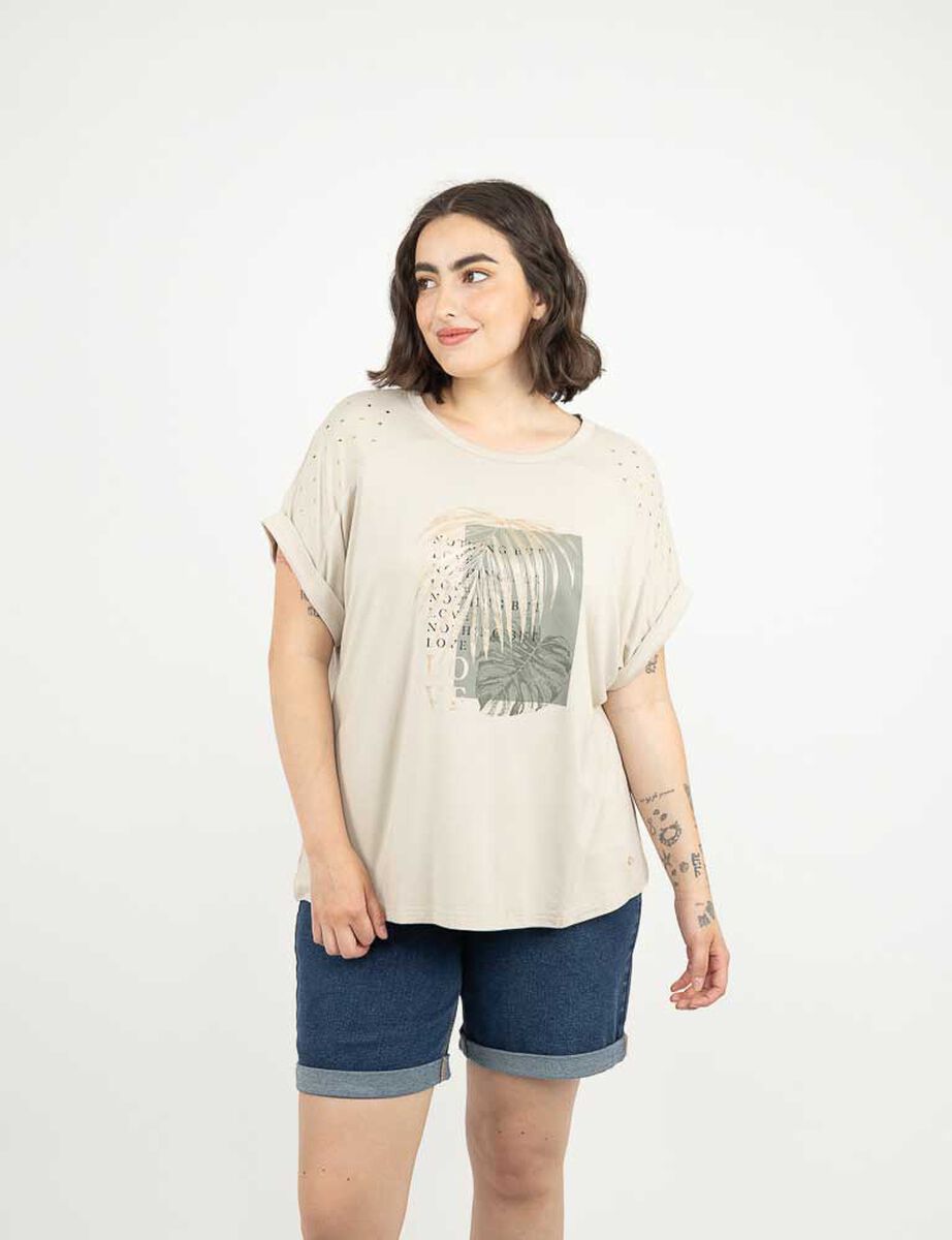 Polera Con Estampado Manga Corta Mujer Extralindas