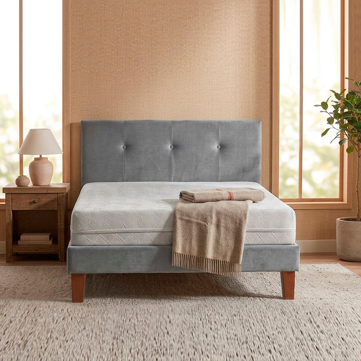 Cama Europea Latam Home 1,5 Plazas Zen Best Gris + Respaldo