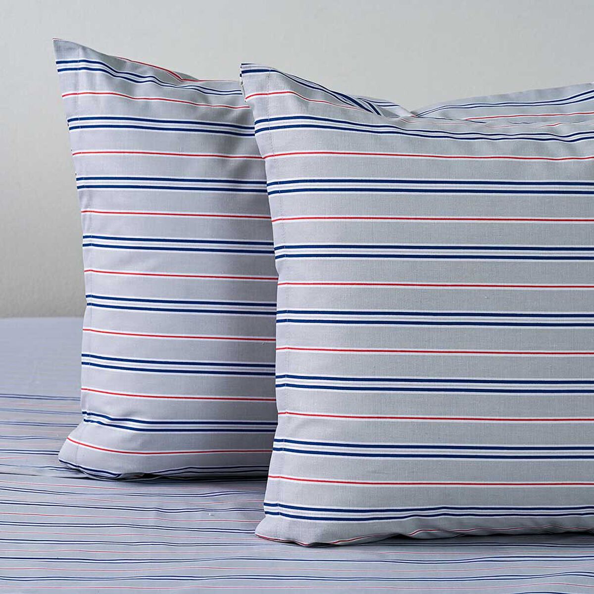 Juego de S&aacute;banas American Family 2 Plazas 144 Hilos Marino Rojo