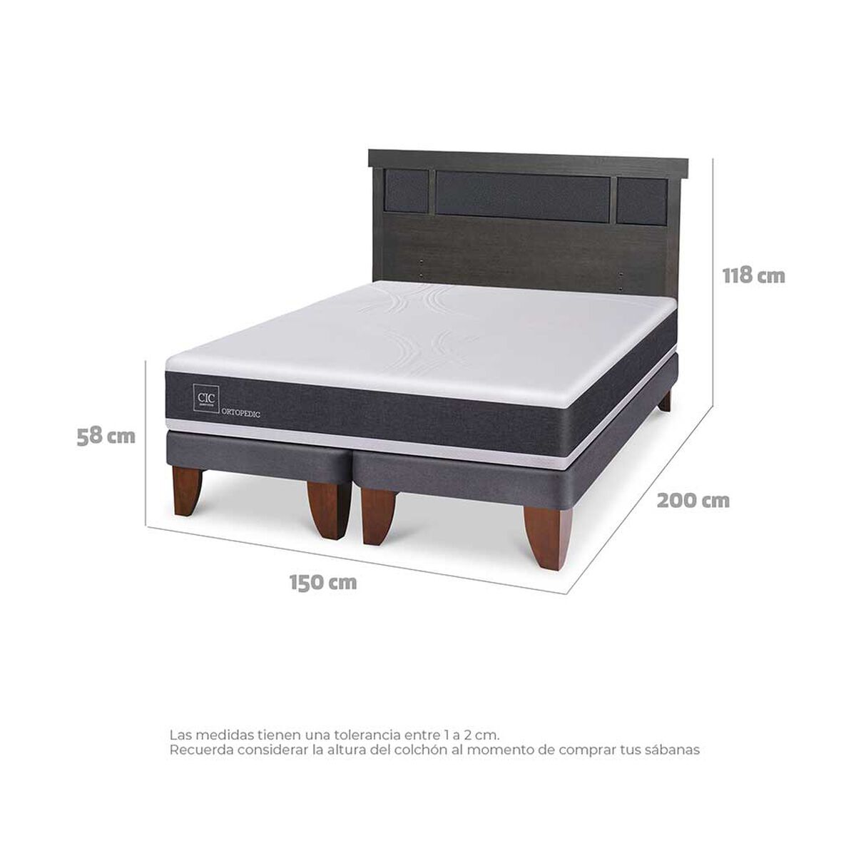 Cama Europea CIC Base Dividida 2 Plazas Ortopedic + Respaldo Dublin
