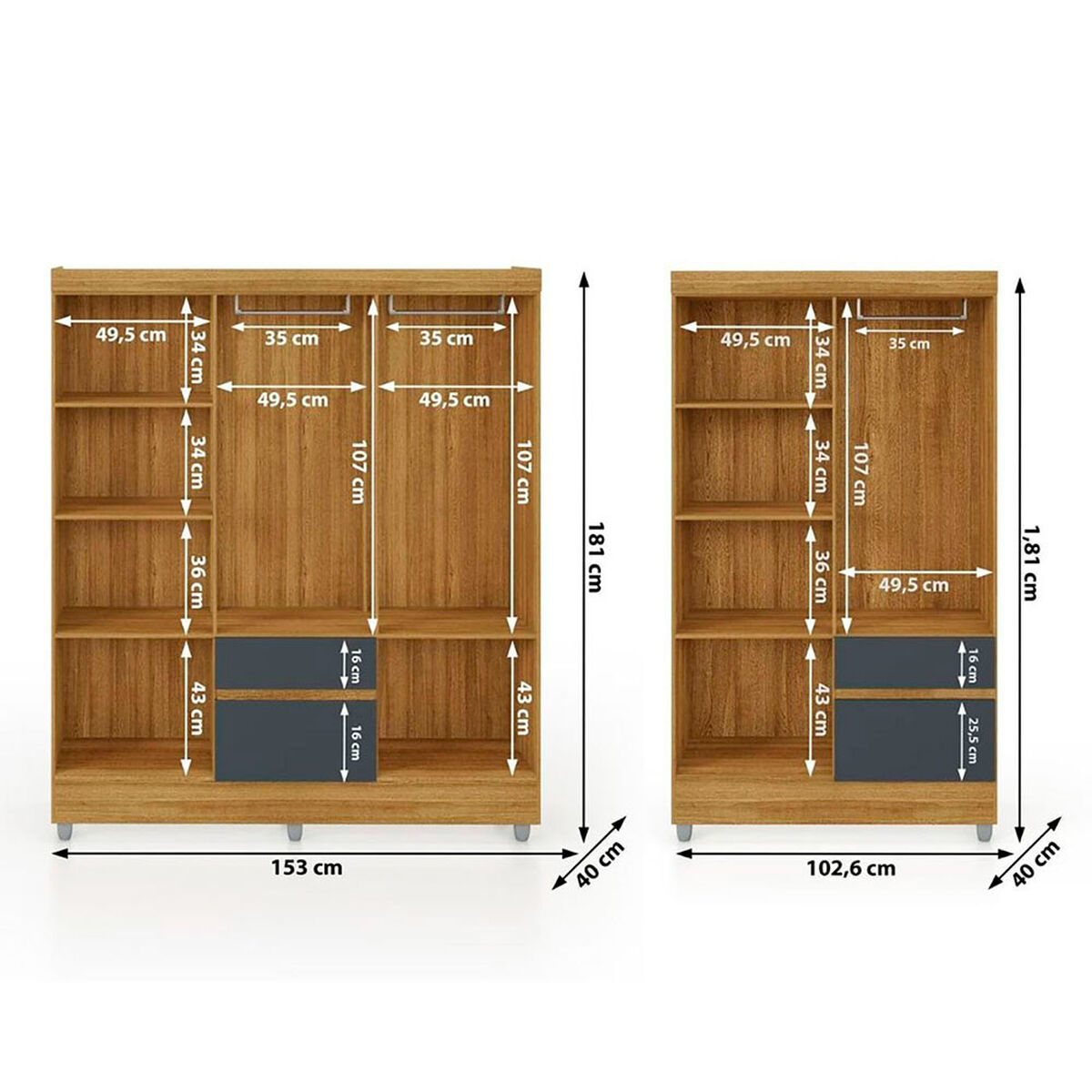 Combo Closet Vekkahome 6 Puertas + Closet 4 Puertas Americano Gris