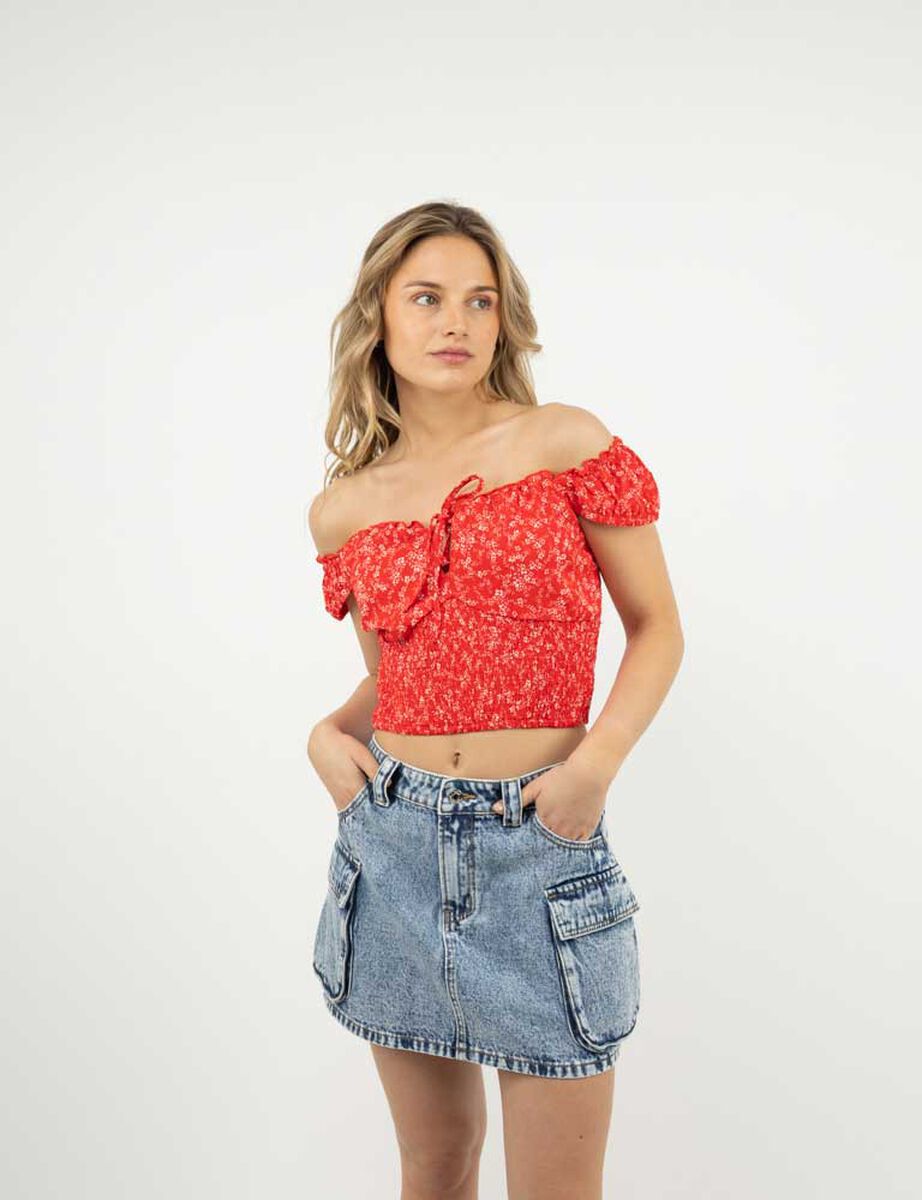 Blusa Crop Manga Corta Mujer Icono