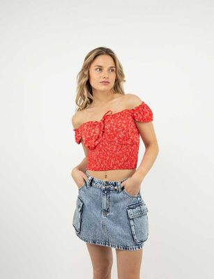 Imagen 1 del producto Blusa Crop Manga Corta Mujer Icono Blanco, Color-1, Negro