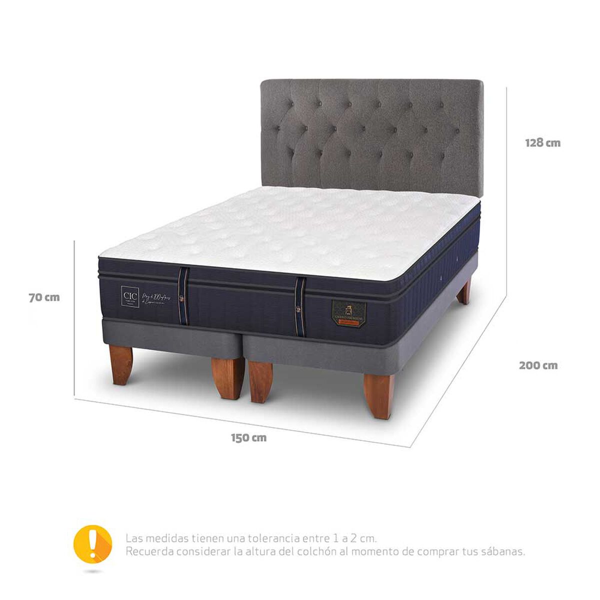 Cama Europea CIC Base Dividida 2 Plazas Grand Premium + Respaldo Kavery