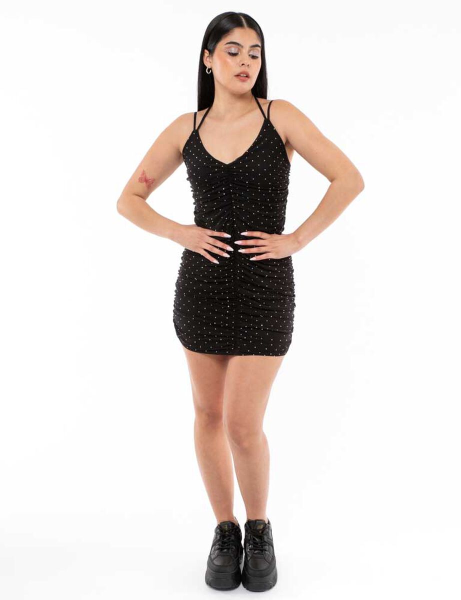 Vestido Corto Con Apliques De Brillo Sin Mangas Mujer Icono