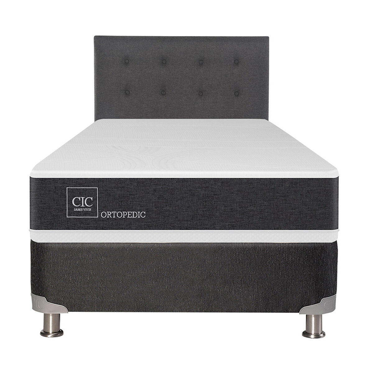 Box Spring CIC 1,5 Plazas New Ortopedic + Respaldo Eufrates
