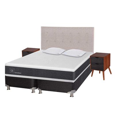 Imagen 2 del producto Box Spring CIC Base Dividida 2 Plazas New Ortopedic + Respaldo + 2 Veladores Tigris + Almohada
