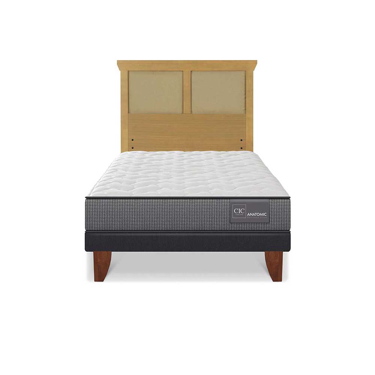 Cama Europea CIC 1,5 Plazas Anatomic + Respaldo Torino Mostaza