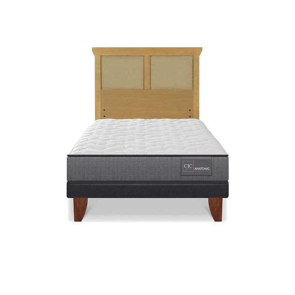 Cama Europea CIC 1,5 Plazas Anatomic + Respaldo Torino Mostaza