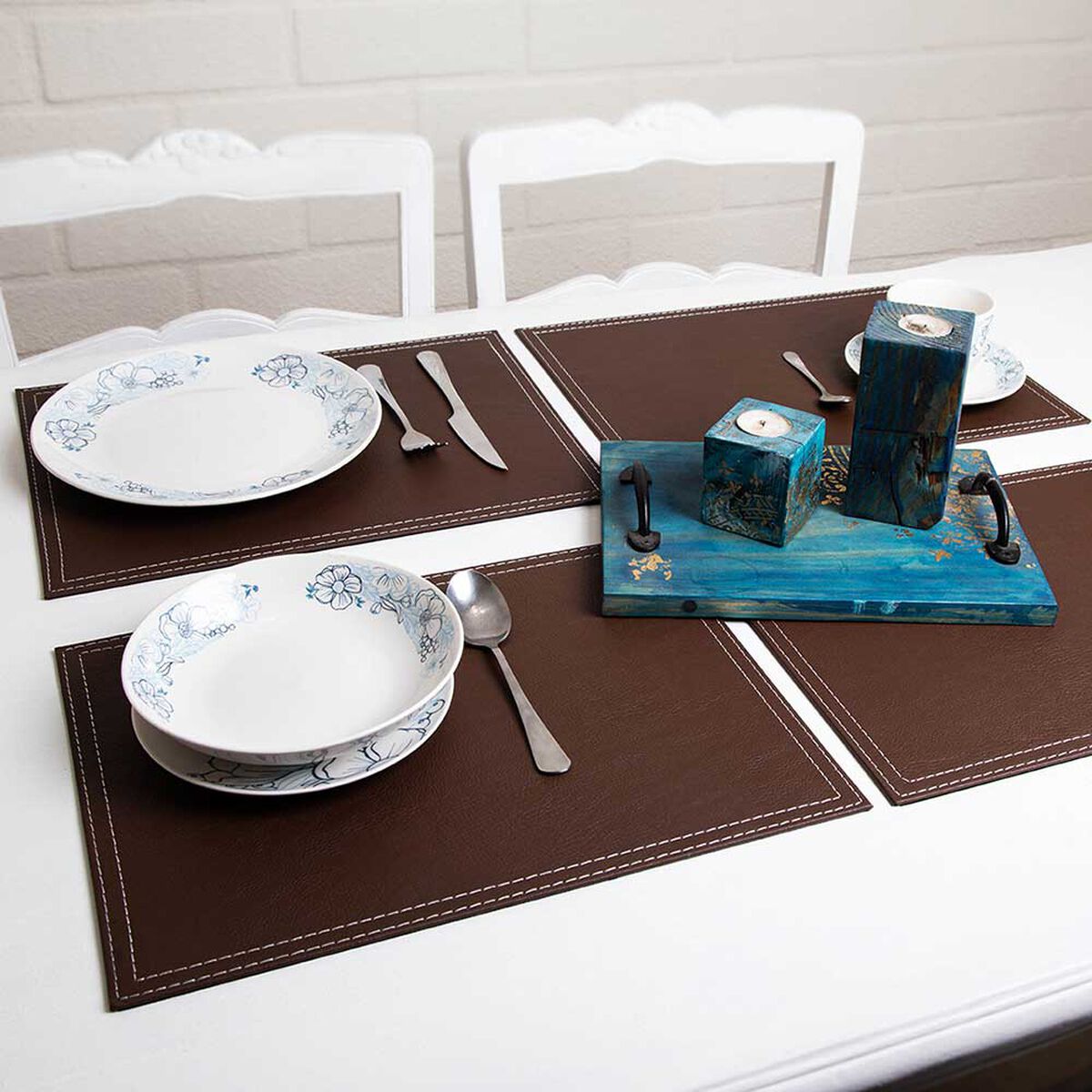 Set 4 Individuales Doral Eco Cuero Rectangular 32x42 Caf&eacute;